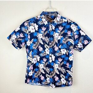 Coofandy Mens Medium Short Sleeve Blue Tropical Floral Hawaiian Shirt